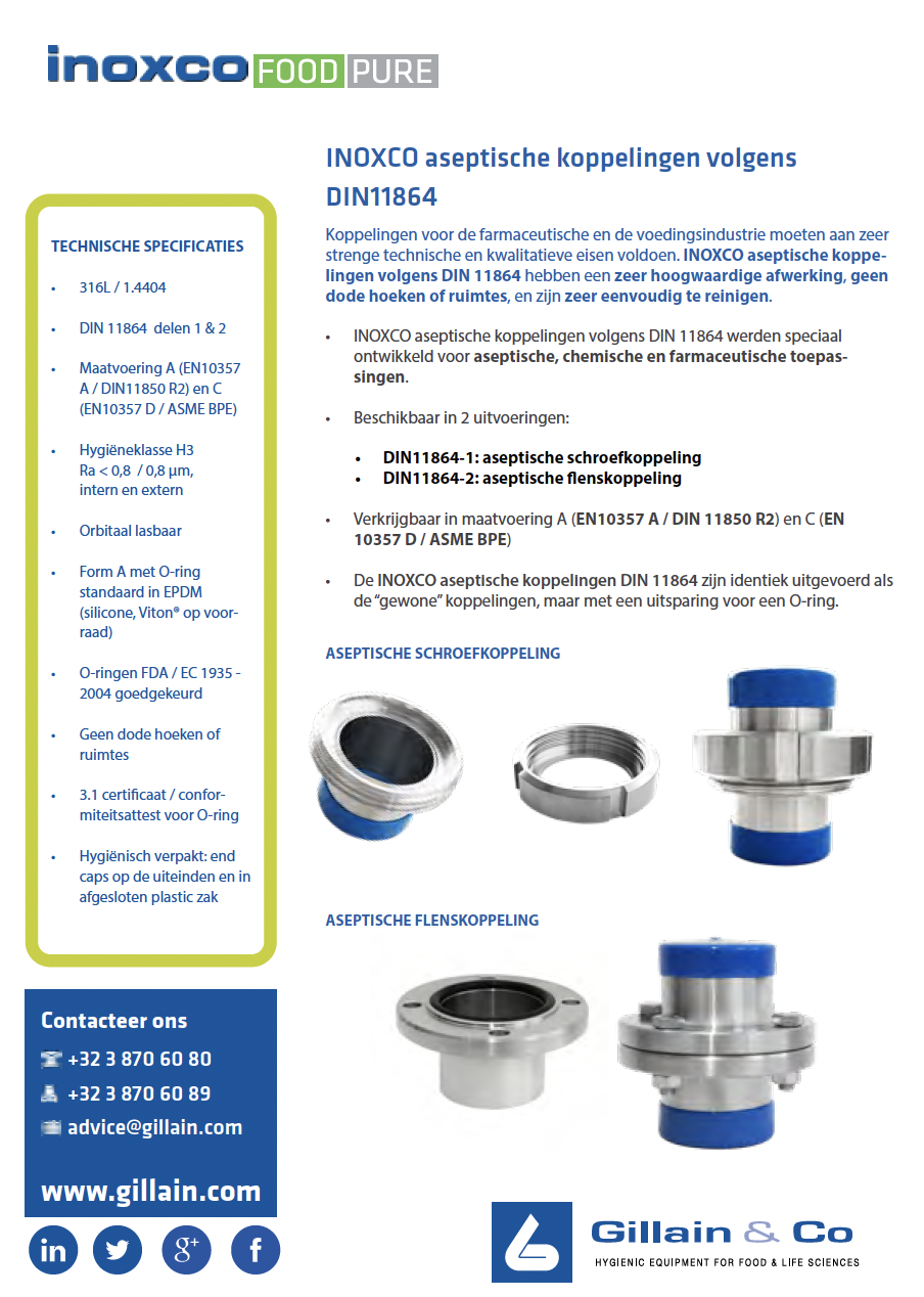 Aseptische koppelingen INOXCO - Gillain & Co part of Heleon Group