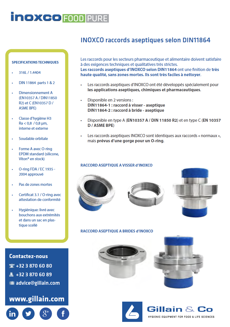 Raccords asepttiques INOXCO - Gillain & Co part of Heleon Group