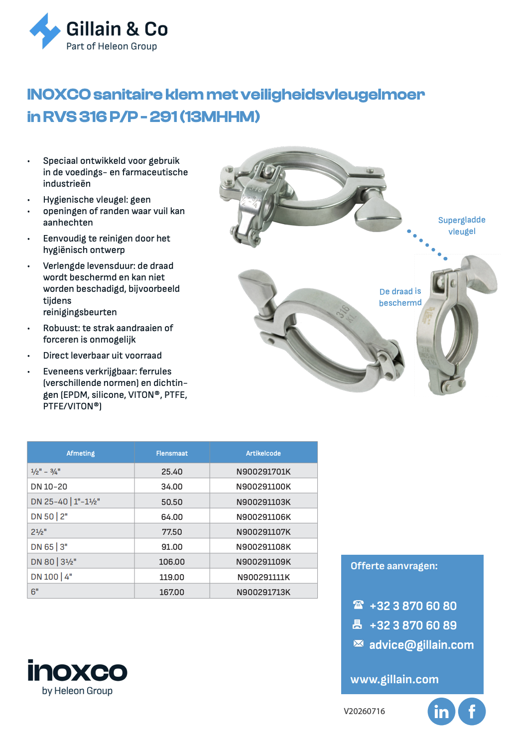 INOXCO sanitaire klemmen
