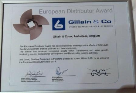 Gillain & Co uitgeroepen tot beste Europese Alfa Laval distributeur